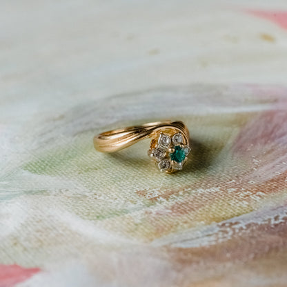 Vintage Ring 1980's Ring Sapphire and Clear Swarovski Crystal 18k Gold Antique Womans Jewelry R2704