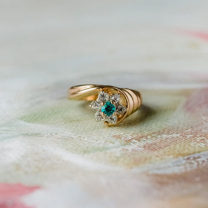 Vintage Ring 1980's Ring Sapphire and Clear Swarovski Crystal 18k Gold Antique Womans Jewelry R2704