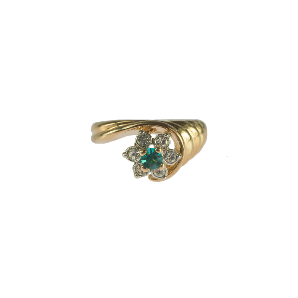 Vintage Ring 1980's Ring Sapphire and Clear Swarovski Crystal 18k Gold Antique Womans Jewelry R2704