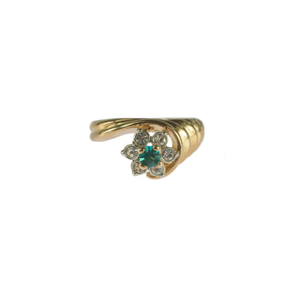 Vintage Ring 1980's Ring Sapphire and Clear Swarovski Crystal 18k Gold Antique Womans Jewelry R2704