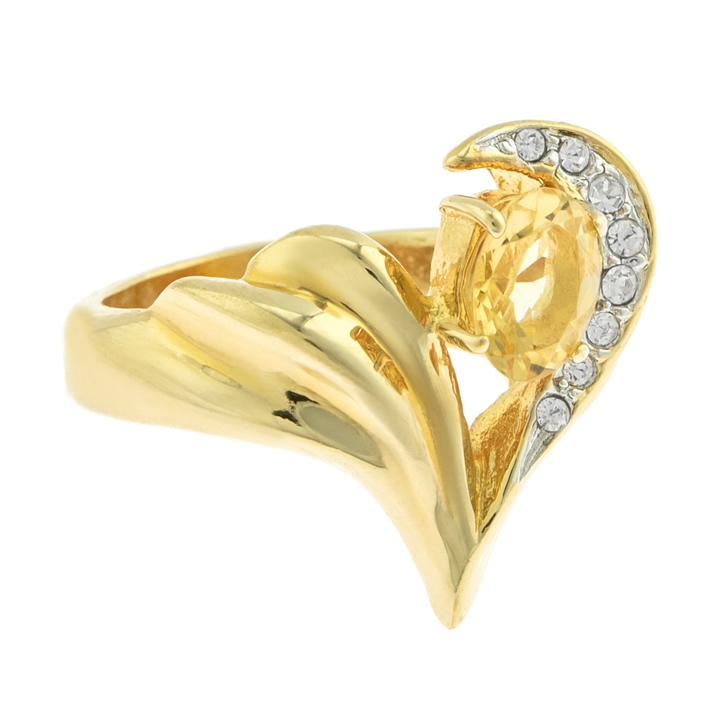 Vintage Genuine Garnet and Clear Austrian Crystal Ring 18k Yellow Gold Plated Made in USA