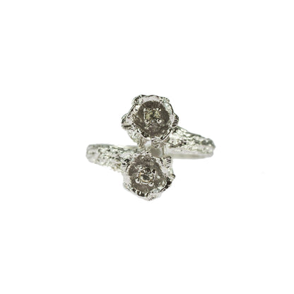 Vintage Ring 1970's Double Rose Ring Swaroski Crystals 18k White Gold Silver  R276 Size: 8