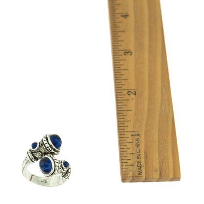 Vintage Ring 1990's Montana Sapphire Glass Cabochon Stones 18k White Gold Silver Plated #R3438 Size: 9