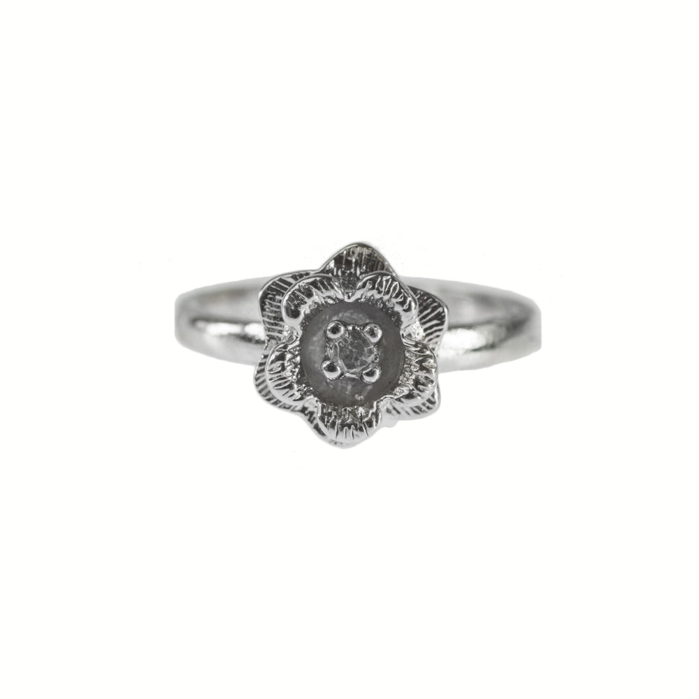 Vintage Edwardian Era Flower Ring - 18k White Gold Electroplated with Clear Austrian Crystal jewelry image 1
