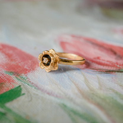 Vintage Flower Ring Clear Crystal 18k Yellow Gold Electroplated