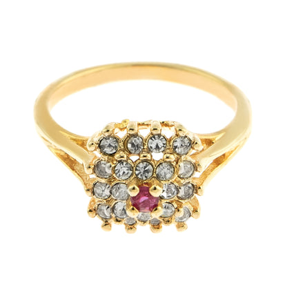 Vintage Genuine Ruby and Clear Austrian Crystal Cluster Ring – 18k Yellow Gold Electroplated jewelry image 1