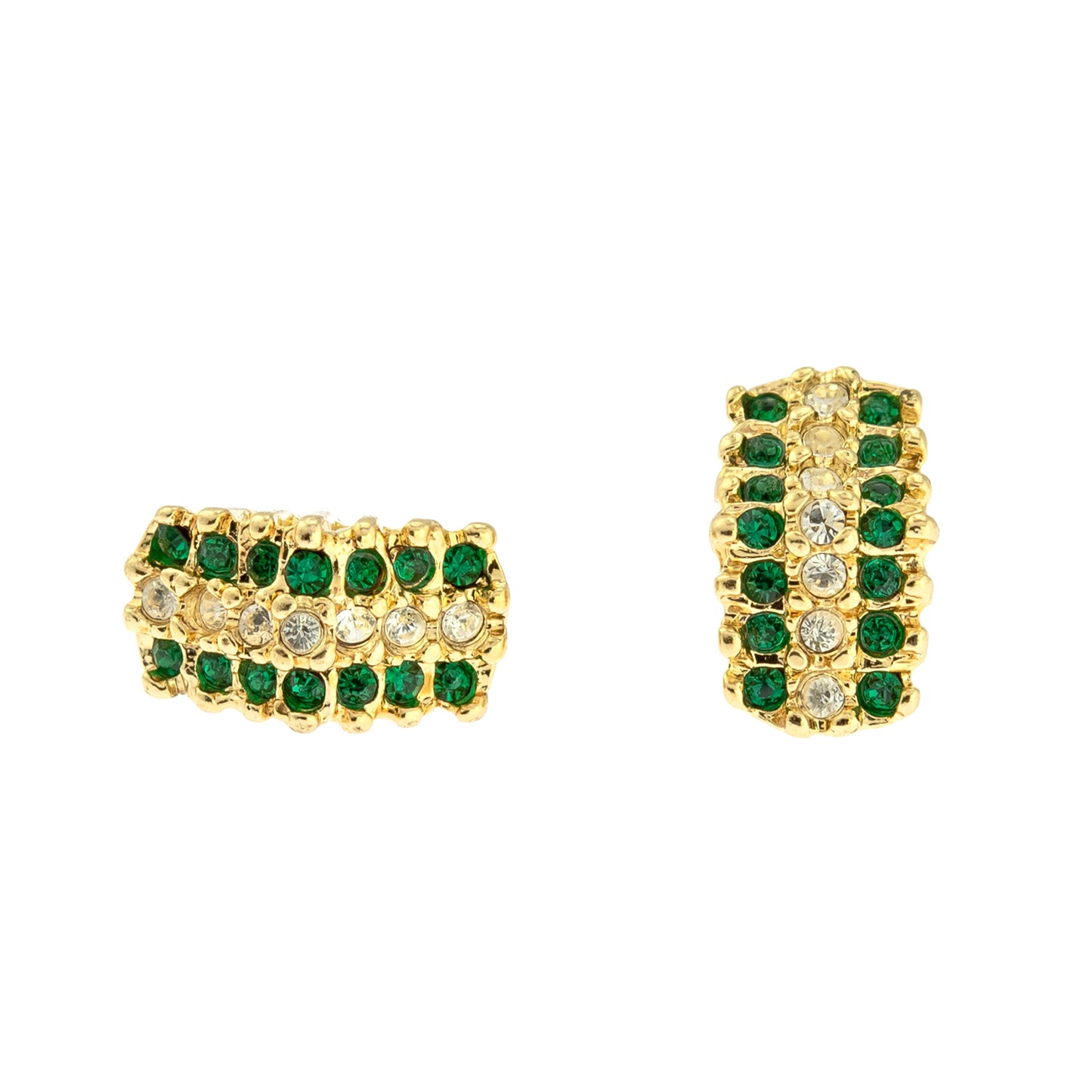Vintage Emerald and Clear Austrian Crystal Post Earrings - 18k Yellow Gold Electroplated jewelry image 1