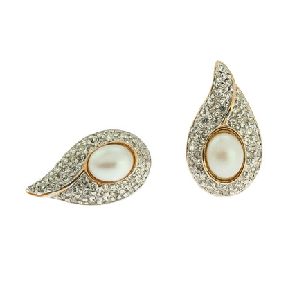 Vintage Ruby Cabochon Austrian Crystal Clip Earrings - 18kt Gold Electroplated Two-Tone jewelry image 1