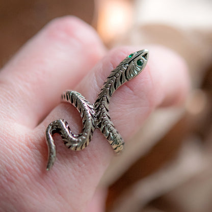 Vintage Snake Ring Ruby Austrian Crystal Eyes Antiqued 18k Yellow Gold Electroplate Made in the USA
