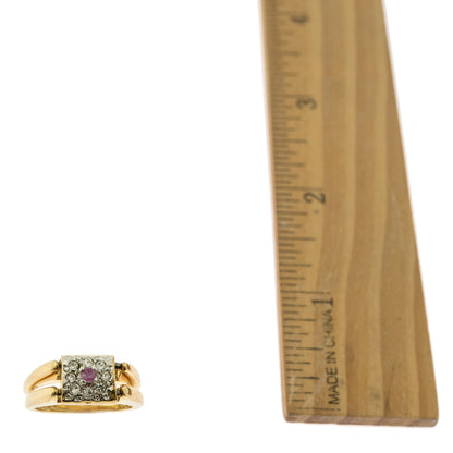 Vintage Ring Genuine Ruby and Clear Austrian Crystals 18kt Yellow Gold Plated Band Made in USA