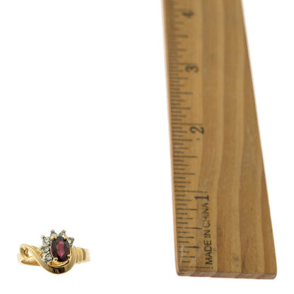 Vintage Ring Genuine Garnet and Clear Austrian Crystals 18kt Yellow Gold Plated Made in USA Size: 7