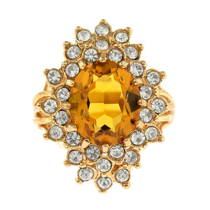 Vintage Light Topaz and Clear Austrian Crystal Cocktail Ring – 18k Gold Electroplated, Made in USA jewelry image 1
