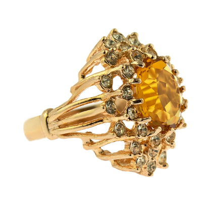 Vintage Women's Austrian Crystal Cocktail Ring 18k Gold Electroplated Birthstone Ring for Women