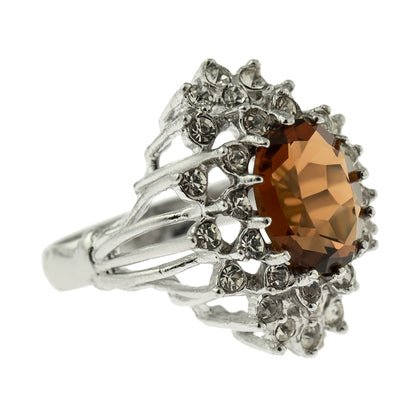 Vintage Women's Austrian Crystal Cocktail Ring 18k Gold Electroplated Birthstone Ring for Women