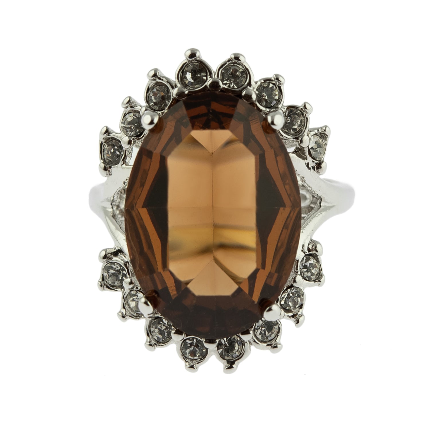 Vintage 1980s Smokey Topaz and Clear Austrian Crystal Cluster Ring - 18k White Gold Plated - Made in USA jewelry image 1