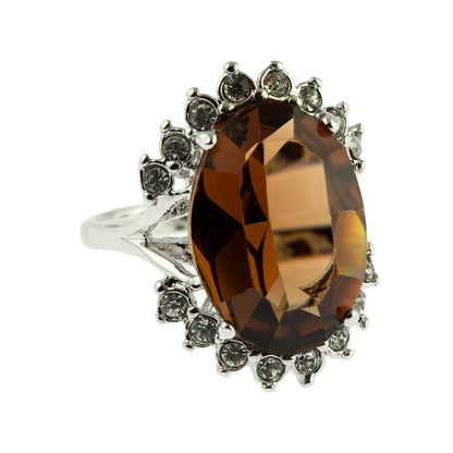 Vintage 1970's Ring Ruby and Clear Austrian Crystals 18k Yellow Gold Plated Band Made in USA