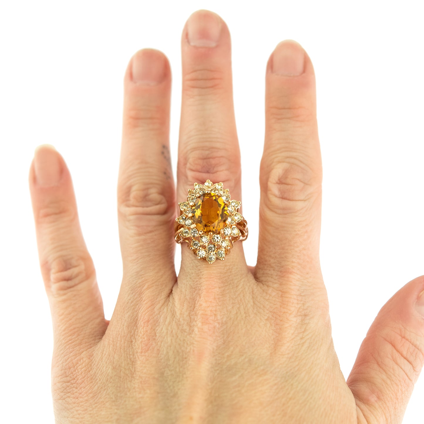 Vintage Women's Austrian Crystal Cocktail Ring 18k Gold Electroplated Birthstone Ring for Women