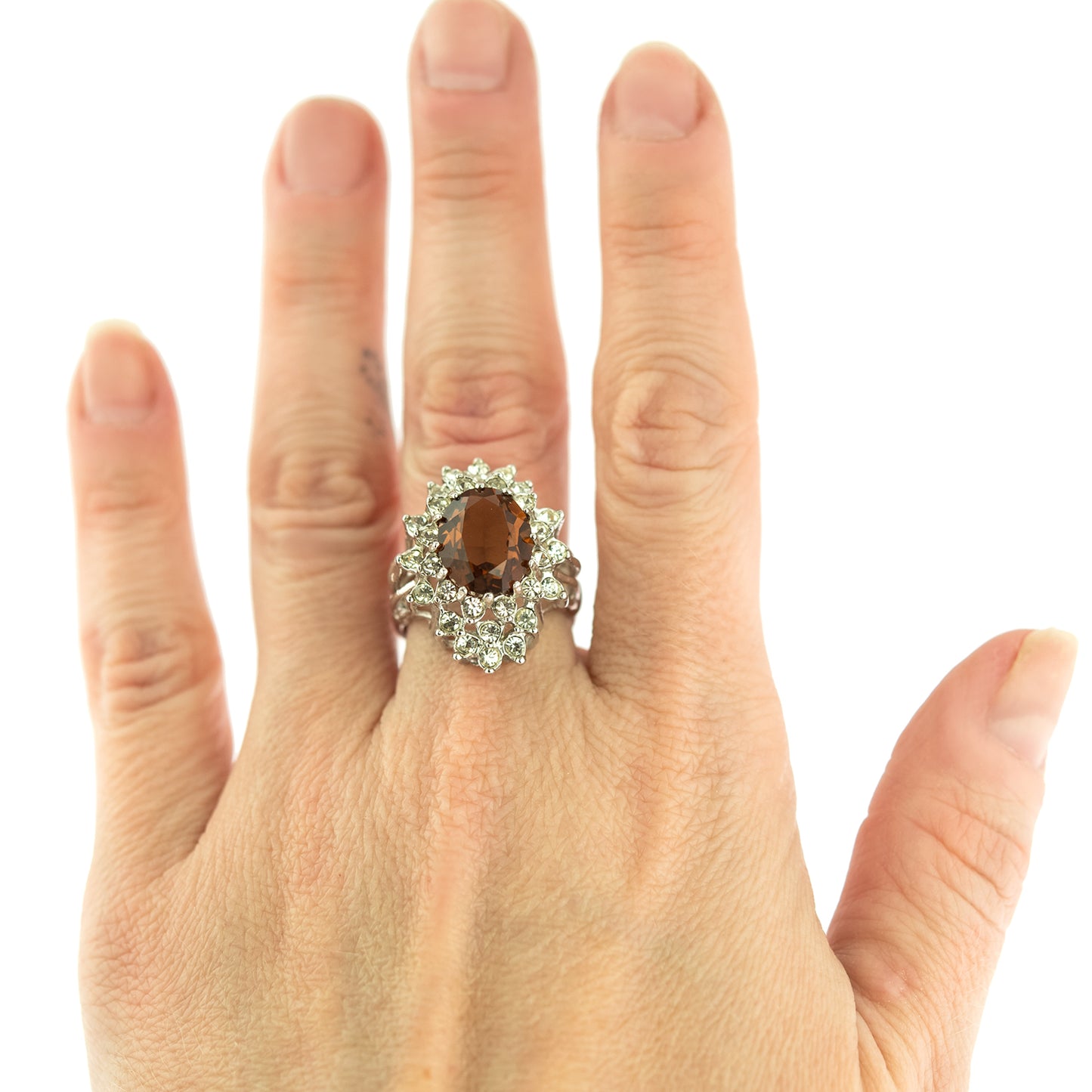 Vintage Women's Austrian Crystal Cocktail Ring 18k Gold Electroplated Birthstone Ring for Women
