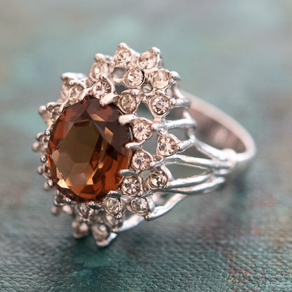 Vintage Women's Austrian Crystal Cocktail Ring 18k Gold Electroplated Birthstone Ring for Women
