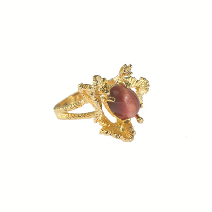 Vintage Ring Genuine Red Tiger Eye Ring and Swarovski Crystal 18k Gold Plated Womans Jewlry Tigerseye Size R247