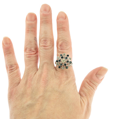 Vintage Ring Ruby Austrian Crystals and Pinfire Opals 18k White Gold Electroplate Made in the USA