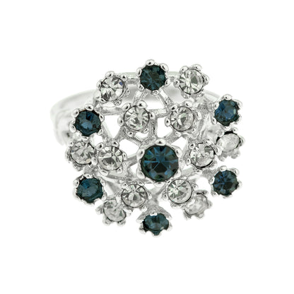 Vintage Sapphire and Clear Austrian Crystal Cocktail Ring - 18k White Gold Electroplate - Made in USA jewelry image 1