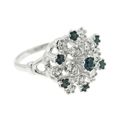 Vintage Ring Ruby Austrian Crystals and Pinfire Opals 18k White Gold Electroplate Made in the USA