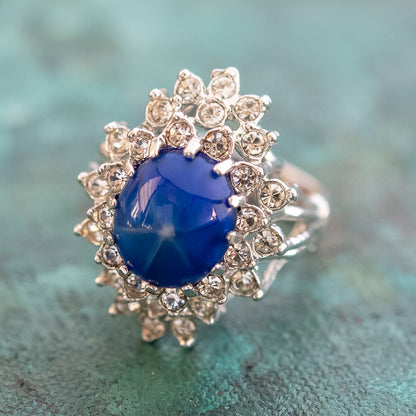 Vintage Women's Austrian Crystal Cocktail Ring 18k Gold Electroplated Birthstone Ring for Women