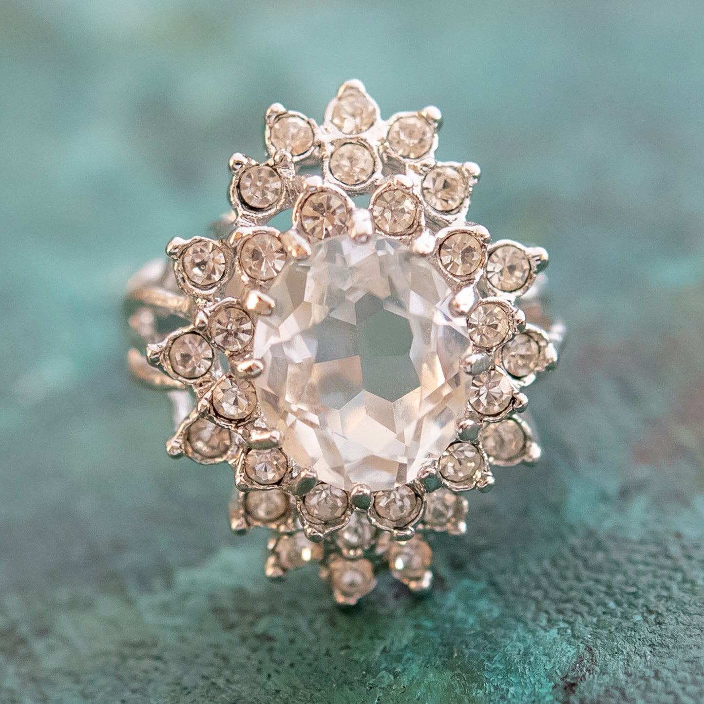Vintage Women's Austrian Crystal Cocktail Ring 18k Gold Electroplated Birthstone Ring for Women