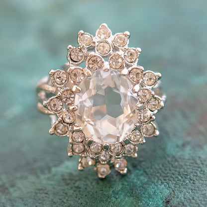 Vintage Women's Austrian Crystal Cocktail Ring 18k Gold Electroplated Birthstone Ring for Women