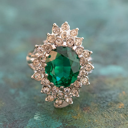 Vintage Women's Austrian Crystal Cocktail Ring 18k Gold Electroplated Birthstone Ring for Women