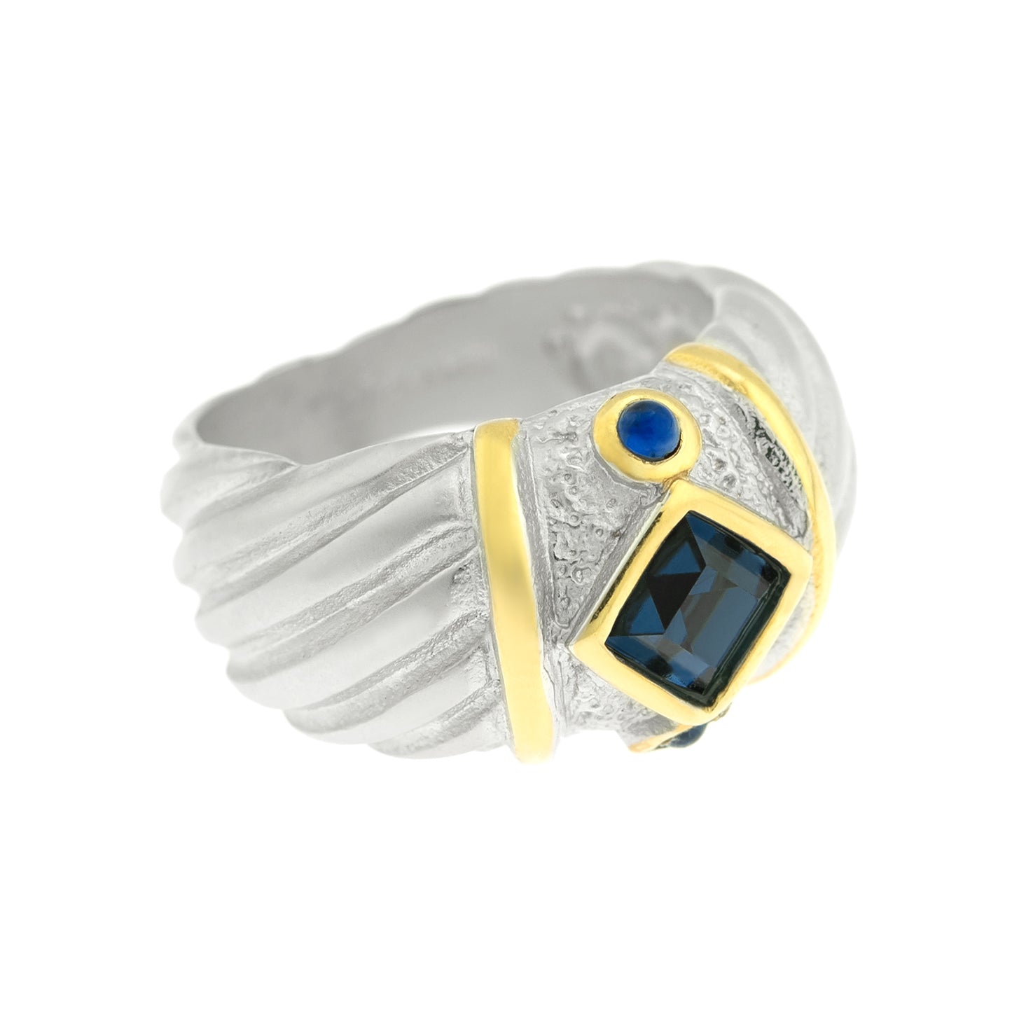 Vintage Ring 1970s Sapphire Austrian Crystal Ring 18k Brushed White Gold September Birthstone Antique #R3586 Size: 7