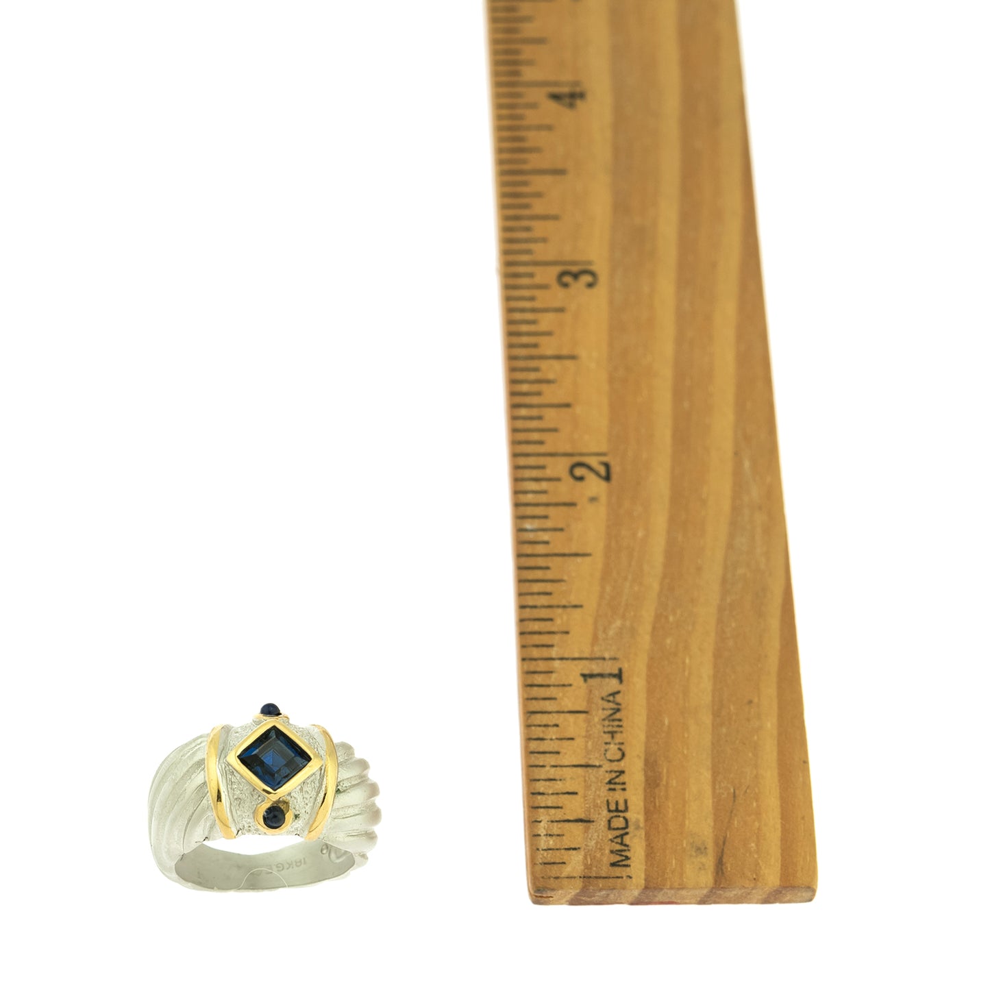Vintage Ring 1970s Sapphire Austrian Crystal Ring 18k Brushed White Gold September Birthstone Antique #R3586 Size: 7