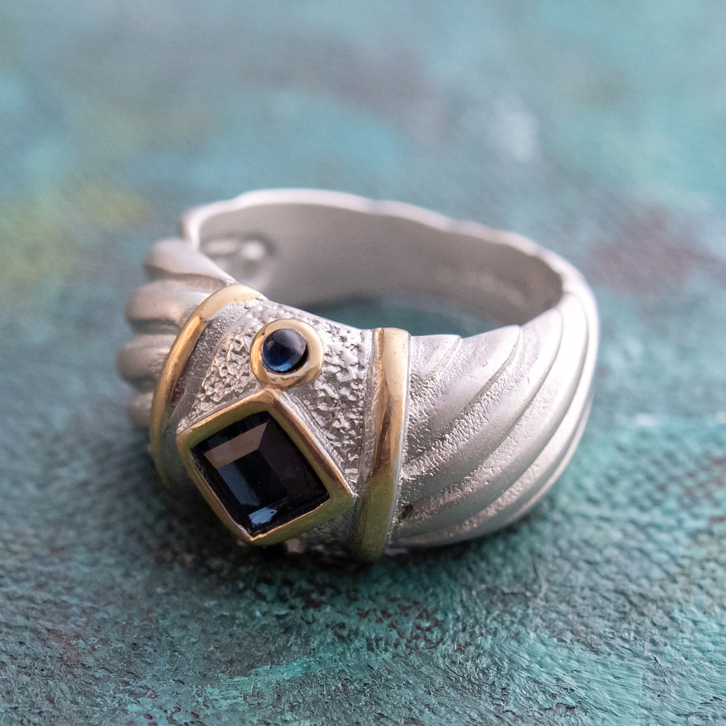 Vintage Ring 1970s Sapphire Austrian Crystal Ring 18k Brushed White Gold September Birthstone Antique #R3586 Size: 7