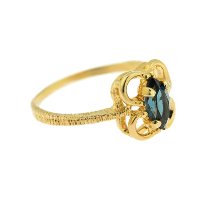 Vintage Jewelry Marquise Cut Jet Black Crystal Cocktail Ring in 18k White Gold Electroplate