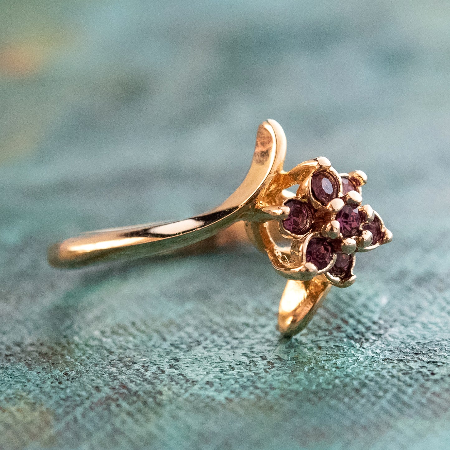 Vintage 1970's Amethyst Crystal and Genuine Pinfire Opal Ring 18kt Yellow Gold Electroplated Ring