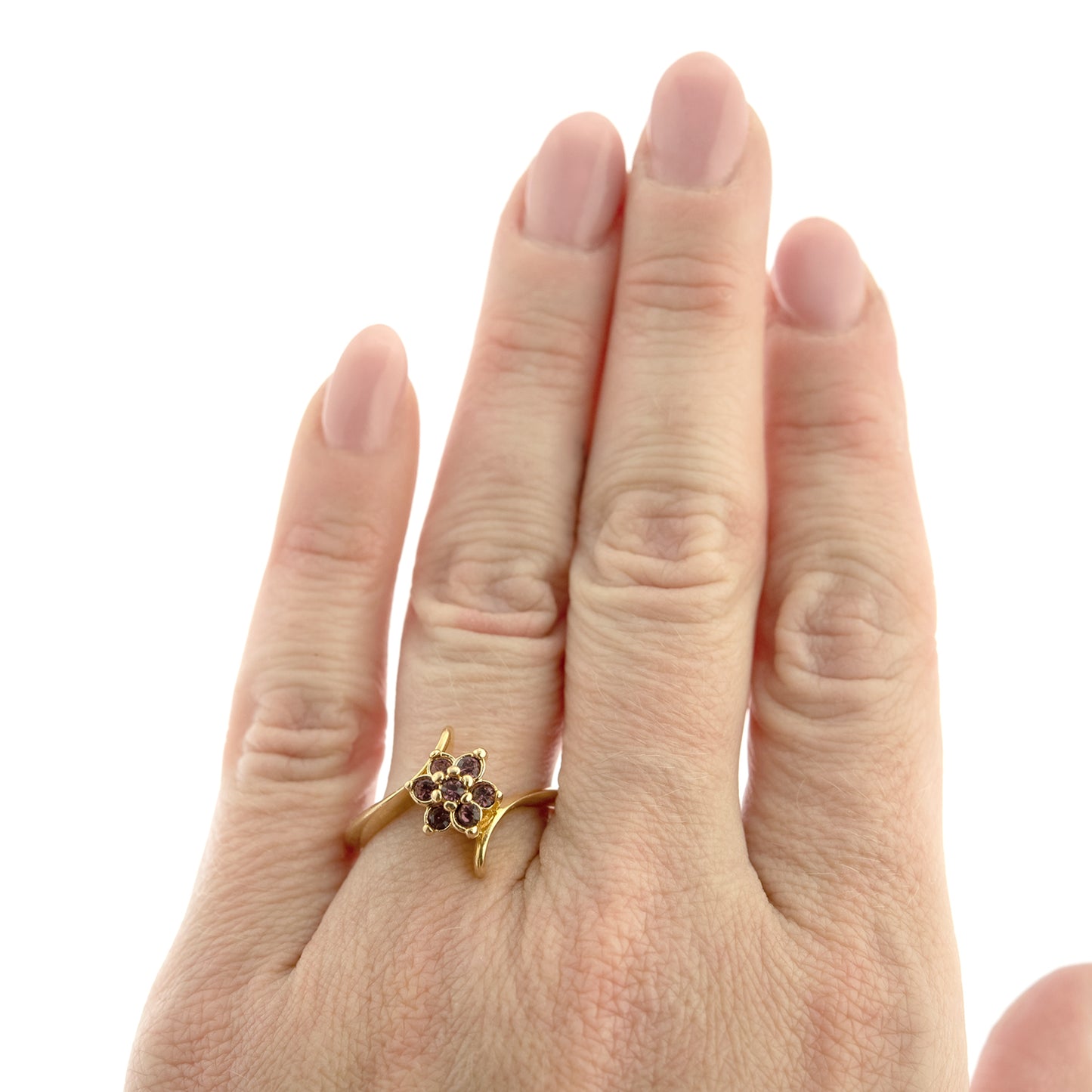 Vintage 1970's Amethyst Crystal and Genuine Pinfire Opal Ring 18kt Yellow Gold Electroplated Ring