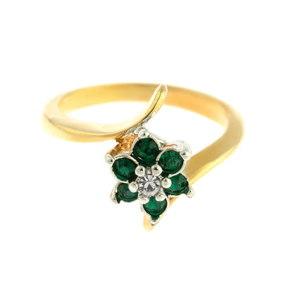 Vintage 1970s Emerald and Clear Austrian Crystal Cluster Ring - 18k Gold Electroplated jewelry image 1
