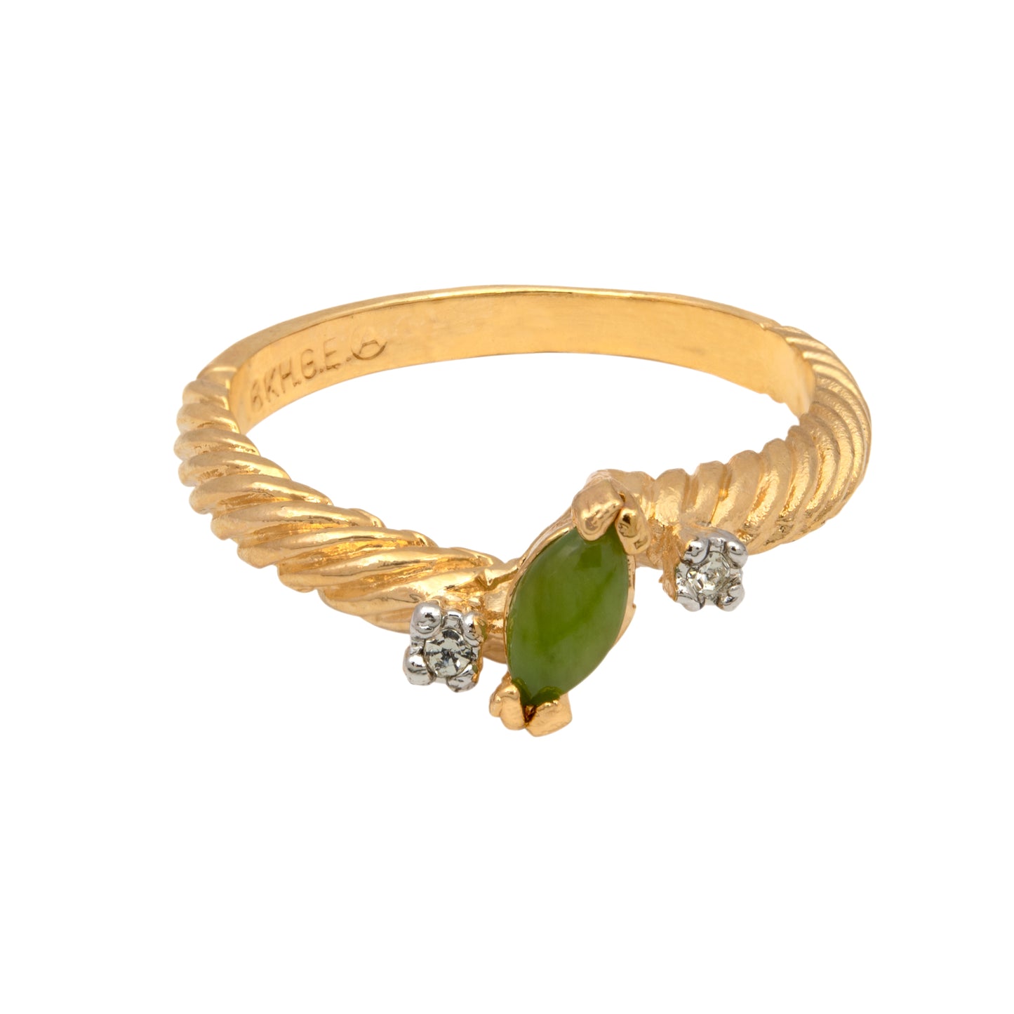 A Vintage Ring Dainty Genuine Jade and Austrian Crystal Womans Ring Antique Jade Jewelry R1032