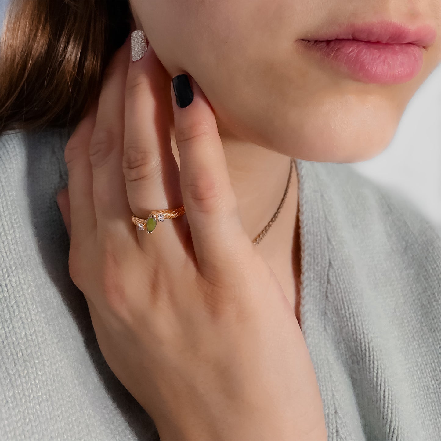 A Vintage Ring Dainty Genuine Jade and Austrian Crystal Womans Ring Antique Jade Jewelry R1032