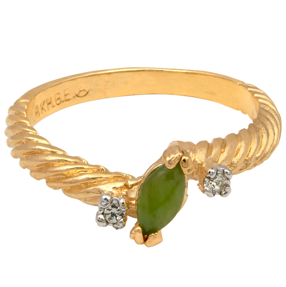 A Vintage Ring Dainty Genuine Jade and Austrian Crystal Womans Ring Antique Jade Jewelry R1032