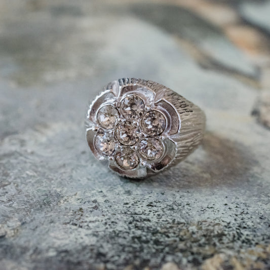Vintage Ring Men's 18K White Gold Silver Silver Ring Clear Austrian Crystals Unisex Antique Jewlery #R152 Size: 11
