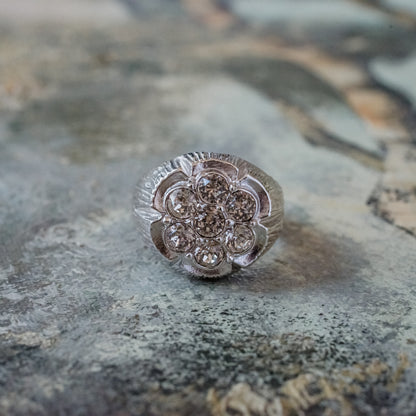 Vintage Ring Men's 18K White Gold Silver Silver Ring Clear Austrian Crystals Unisex Antique Jewlery #R152 Size: 11