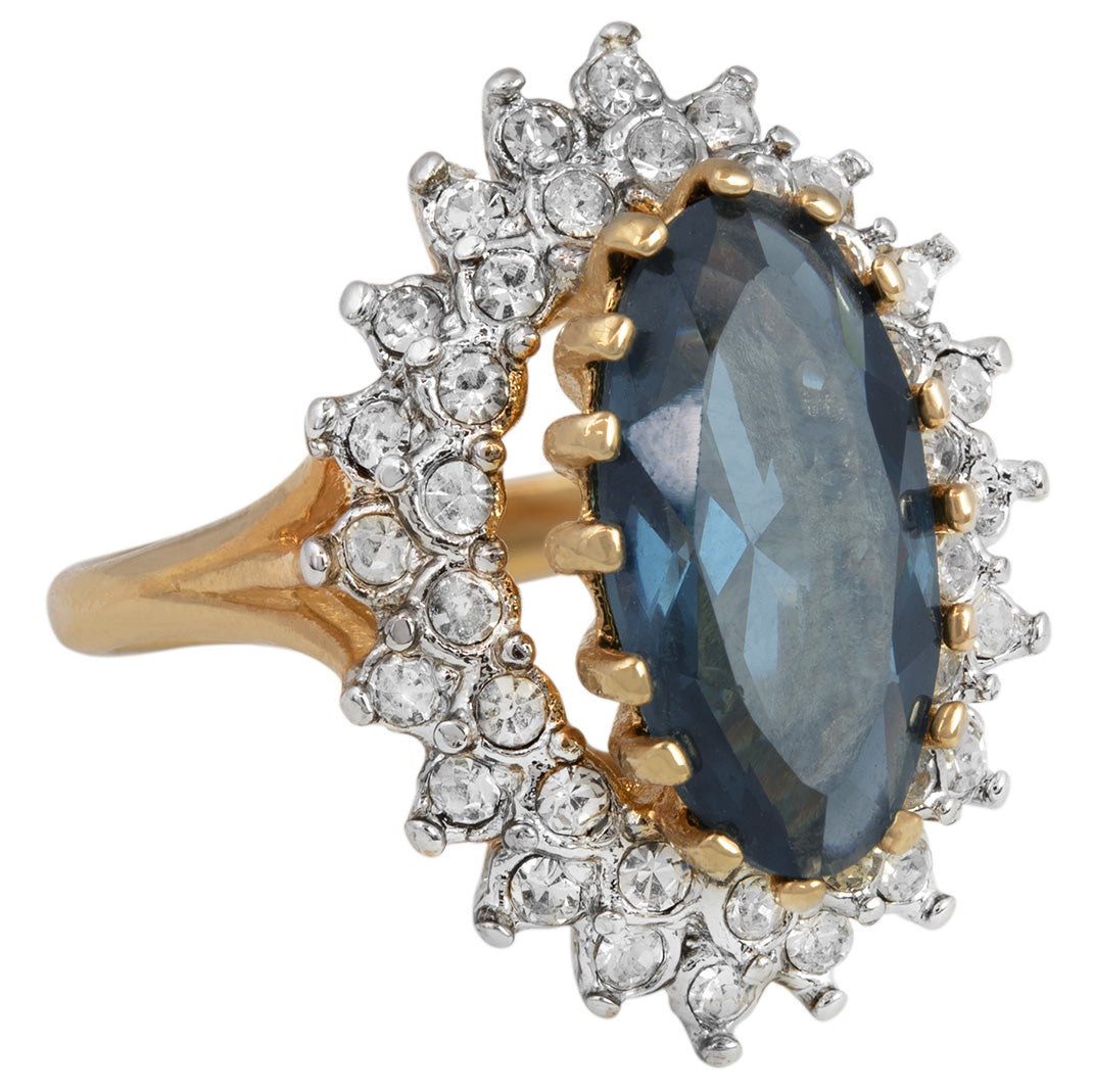 Vintage Sapphire Austrian Crystal Cocktail Ring - 18k Gold Electroplated jewelry image 1