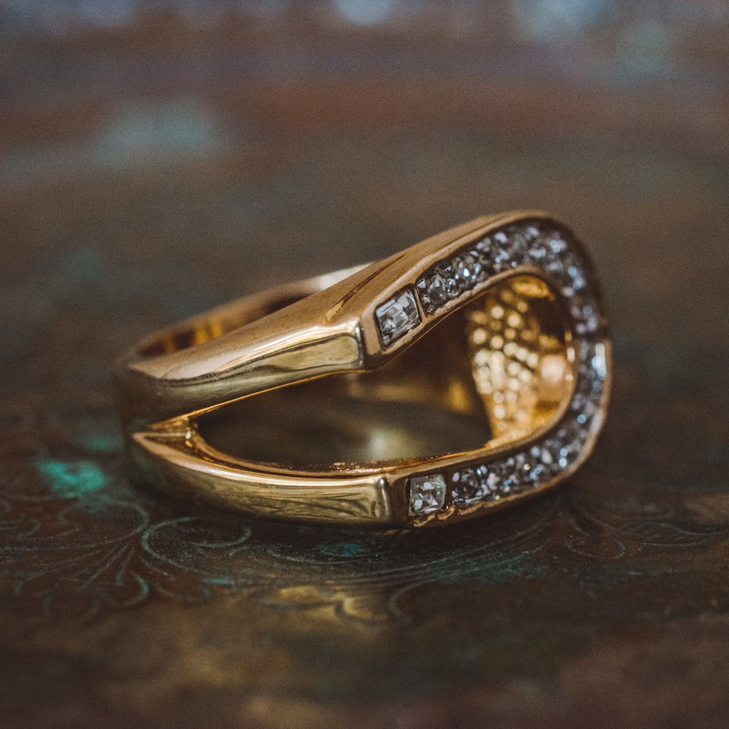 Men's Vintage Ring Equestrian Ring Horseshoe with Austrian Crystals Handcrafted 18k Gold R2541