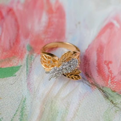 Vintage Bee Ring Austrian Crystals 18kt Gold Insect Womans Jewelry Handmade