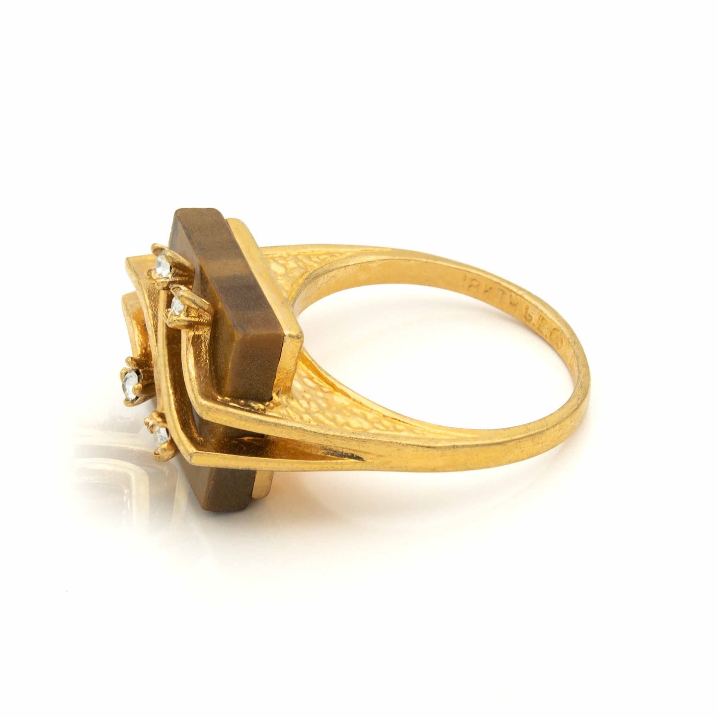 Vintage Ring Genuine Tiger Eye Cocktail Ring 18k Gold  R9004 Size 6
