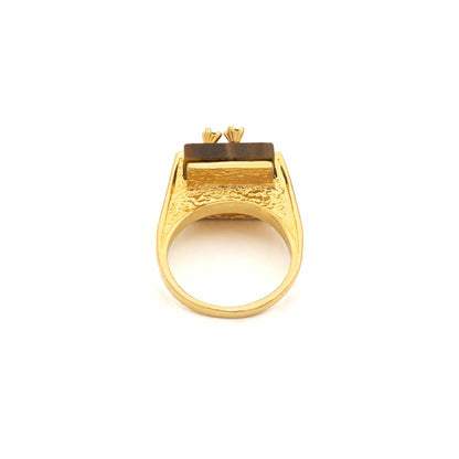 Vintage Ring Genuine Tiger Eye Cocktail Ring 18k Gold  R9004 Size 6