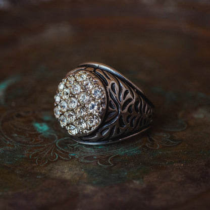 Vintage Men's Ring Clear Austrian Crystals 18k White or Yellow Gold Electroplated Made in USA