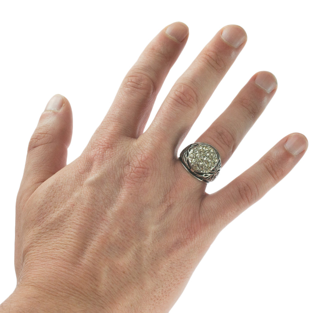 Vintage Men's Ring Clear Austrian Crystals 18k White or Yellow Gold Electroplated Made in USA